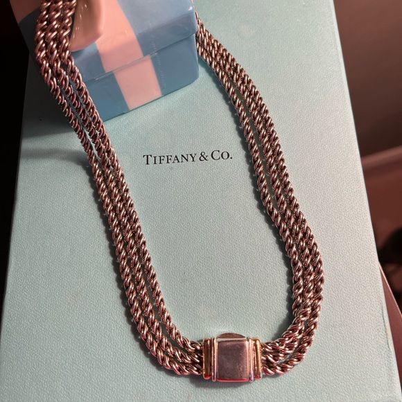TIFFANY & CO 925 STERLING LAYERED 16” & 18kt gold triple strand necklace - Picture 4 of 16